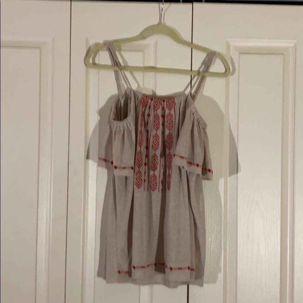 Embroidered, flowy off the shoulder top